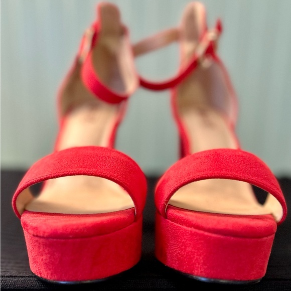New Idifu Red Suede Sexy Chunky High Heel Shoes- Sz 10 - Picture 7 of 11